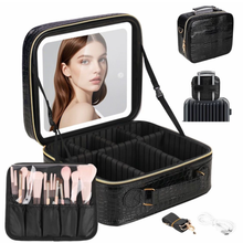 Cargar imagen en el visor de la galería, Maletín organizador de maquillaje con espejo removible con luz led