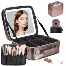 Cargar imagen en el visor de la galería, Maletín organizador de maquillaje con espejo removible con luz led
