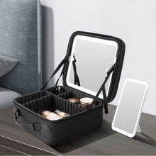Cargar imagen en el visor de la galería, Maletín organizador de maquillaje con espejo removible con luz led
