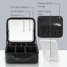 Cargar imagen en el visor de la galería, Maletín organizador de maquillaje con espejo removible con luz led