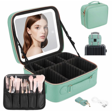 Cargar imagen en el visor de la galería, Maletín organizador de maquillaje con espejo removible con luz led
