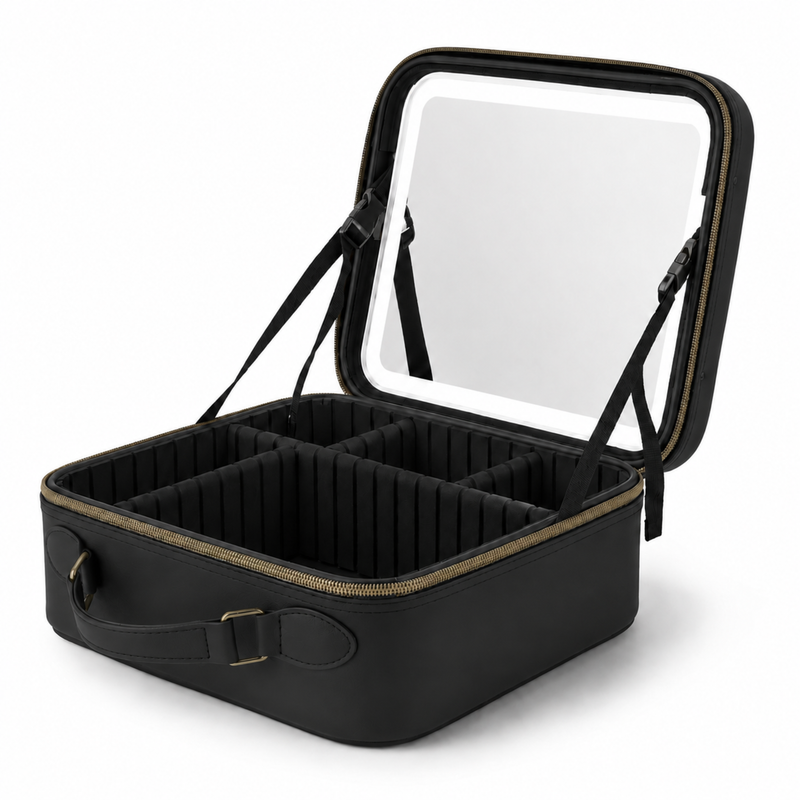Maletín organizador de maquillaje con espejo removible con luz led