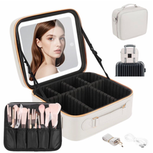 Cargar imagen en el visor de la galería, Maletín organizador de maquillaje con espejo removible con luz led
