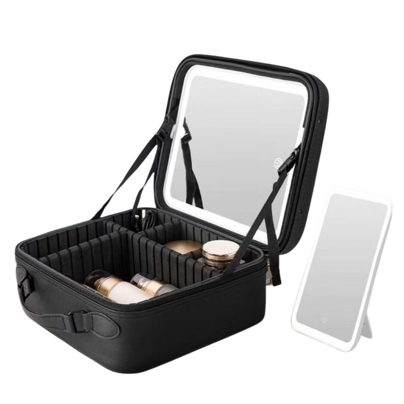 Maletín organizador de maquillaje con espejo removible con luz led